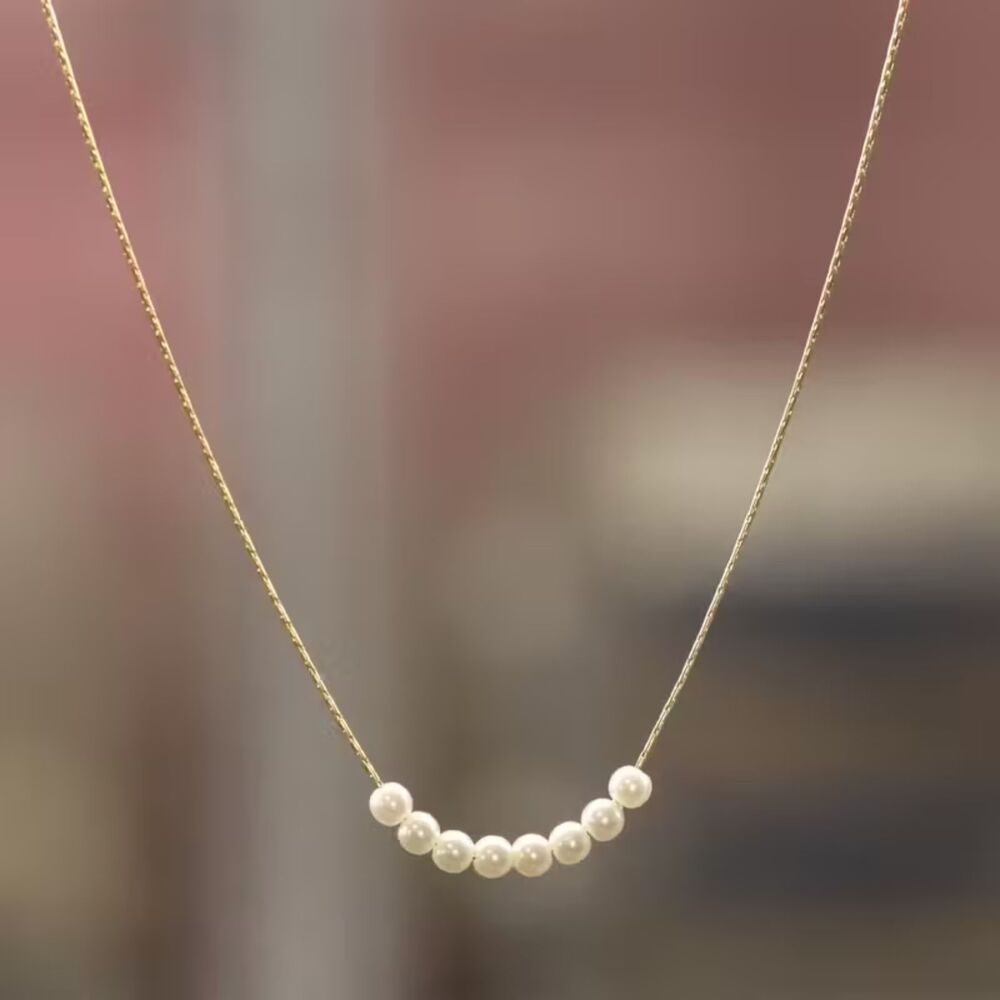 Multi Pearl Strand Beaded Gold Necklace Elegant Gemstone Adjstble Dainty Charm